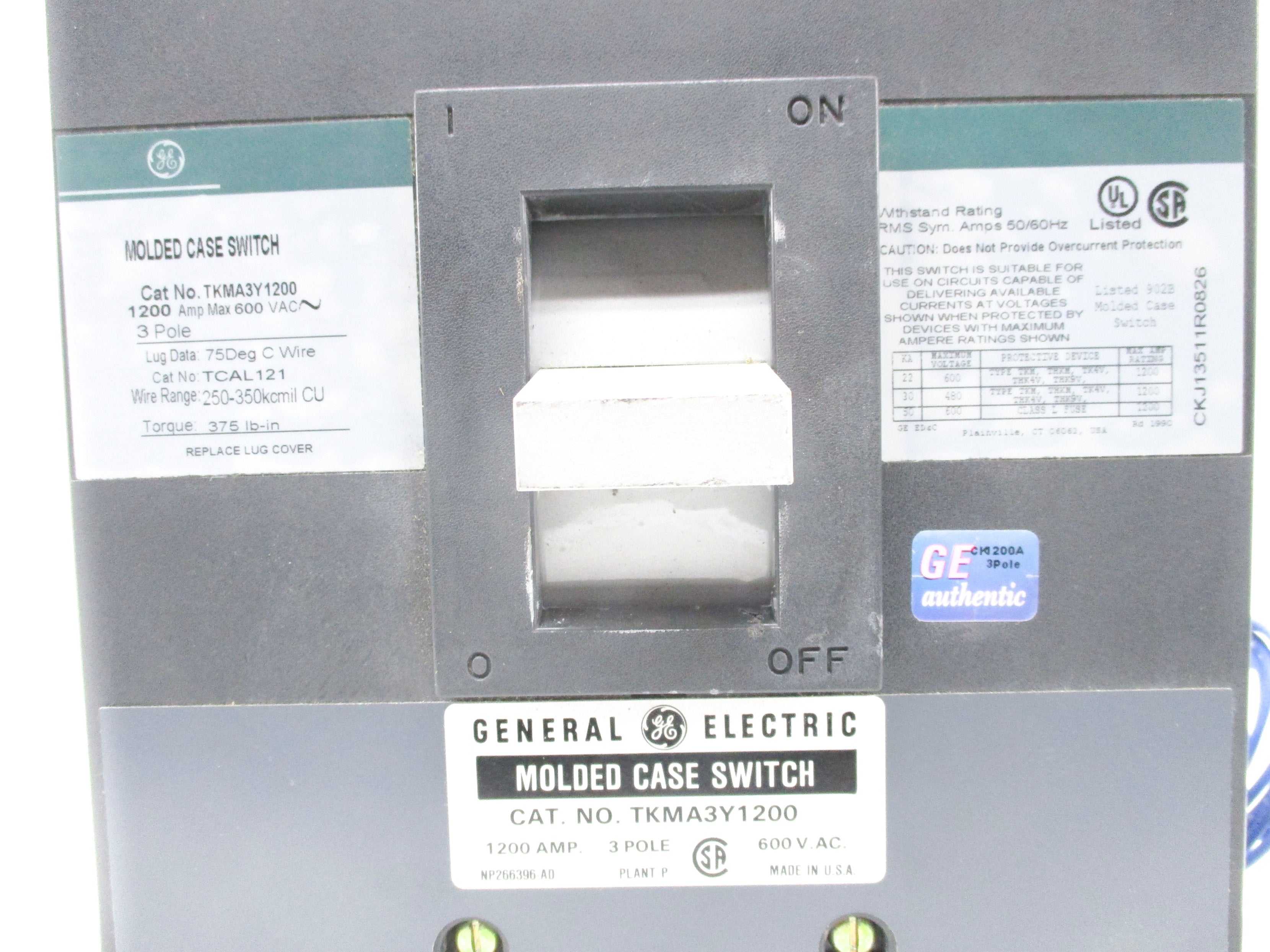 GENERAL ELECTRIC TKMA3Y1200 1200A 600VAC NSNP