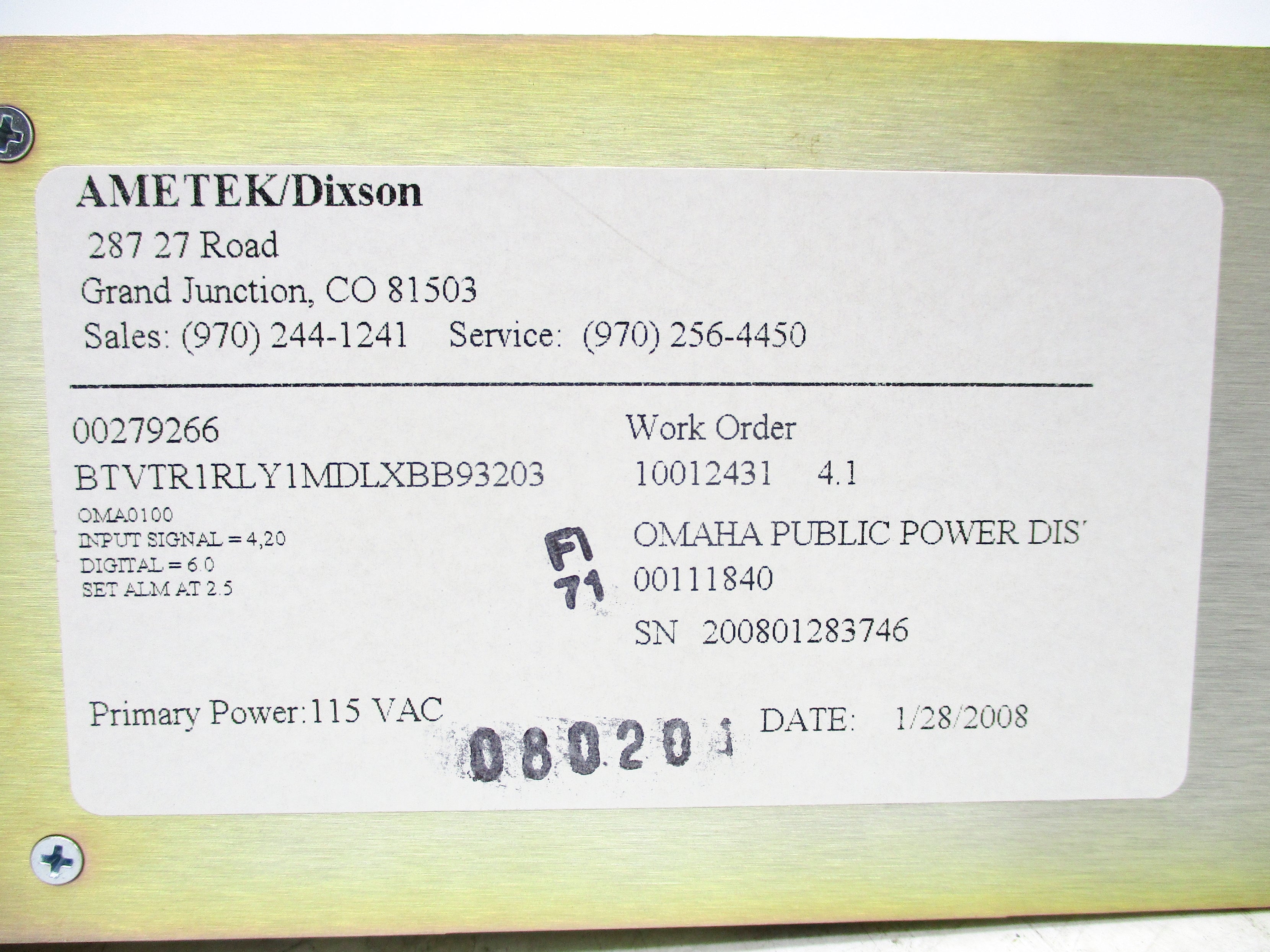 AMETEK BTVTR1RLY1MDLXBB93203 0-6 NSNP