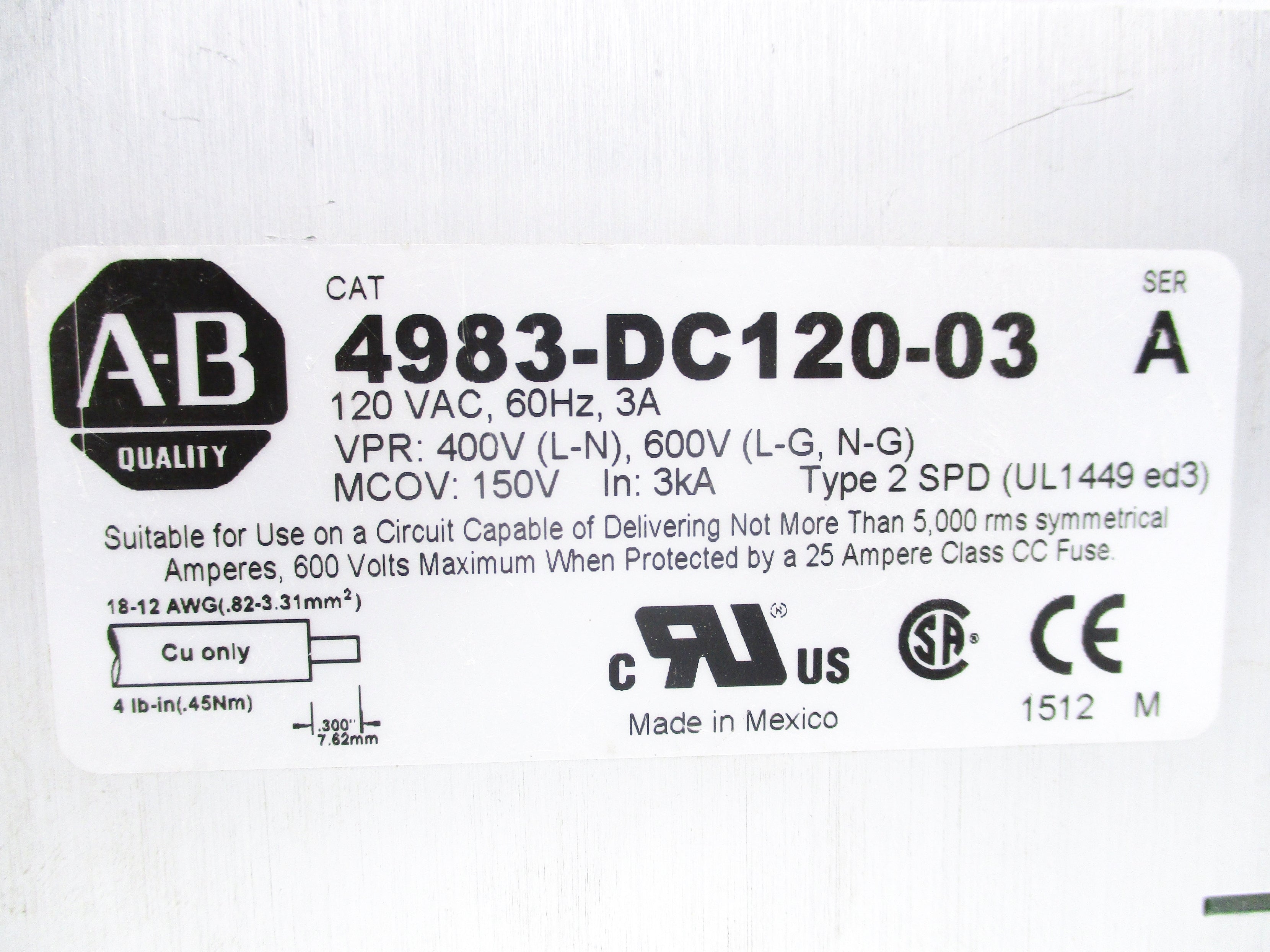 ALLEN BRADLEY 4983-DC120-03 SER. A NSNP