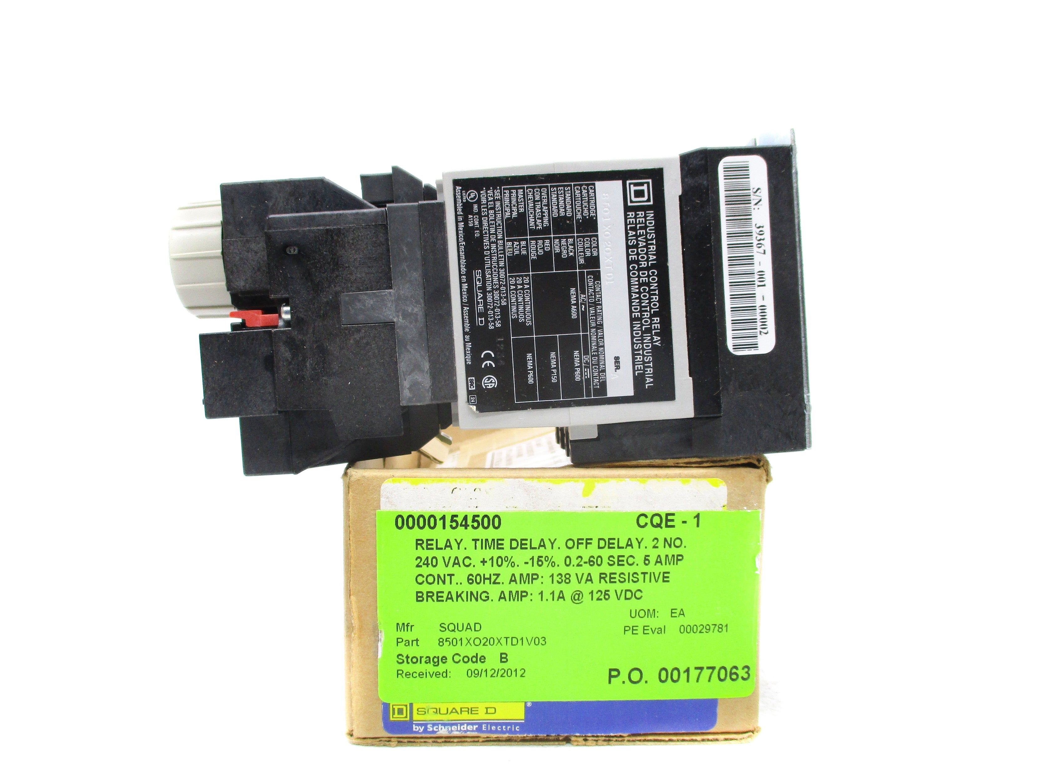 SQUARE D 8501XO20XTD1V03 SER. A 0.2-60SEC 5A 240VAC NSMP