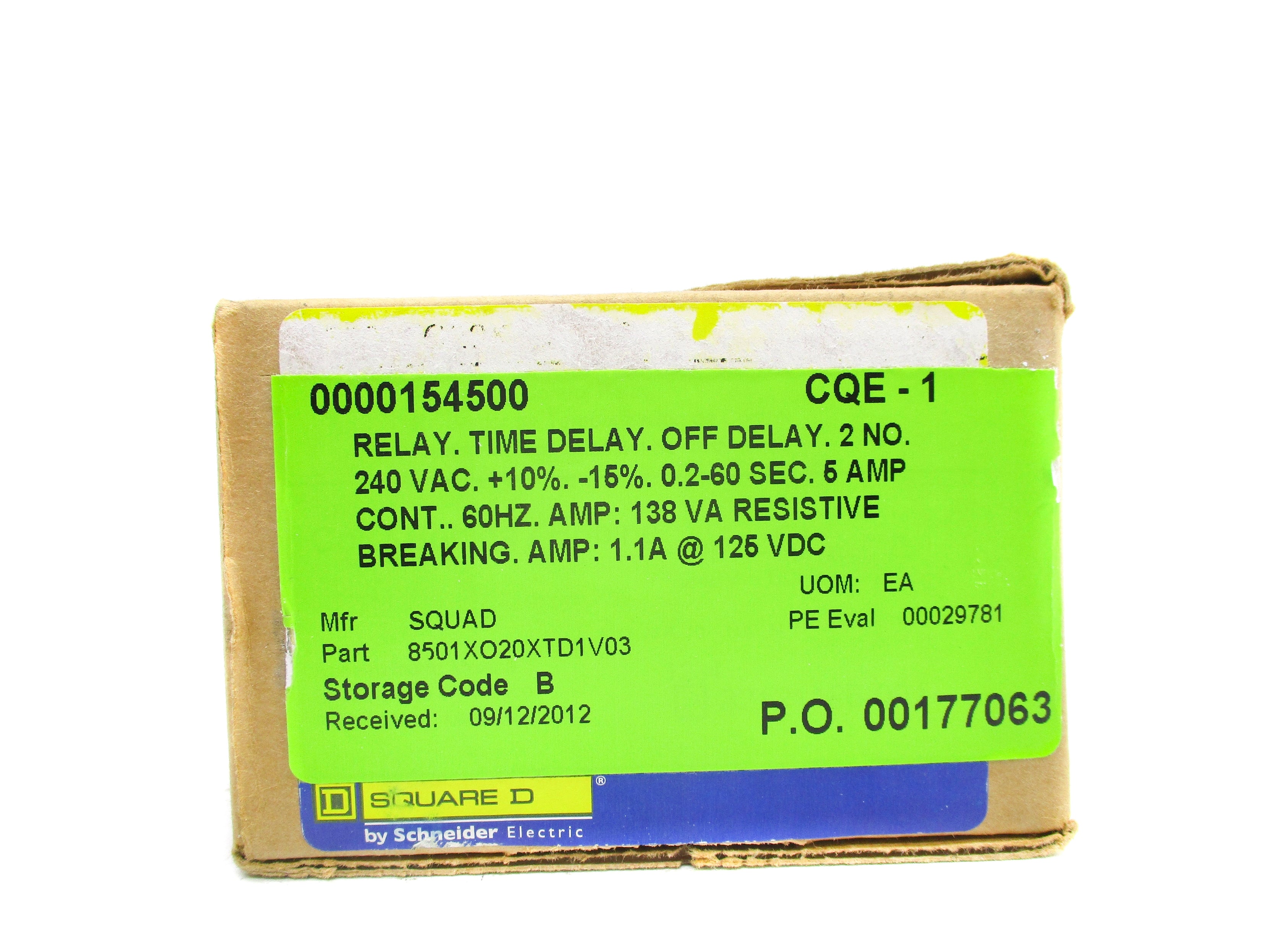 SQUARE D 8501XO20XTD1V03 SER. A 0.2-60SEC 5A 240VAC NSMP