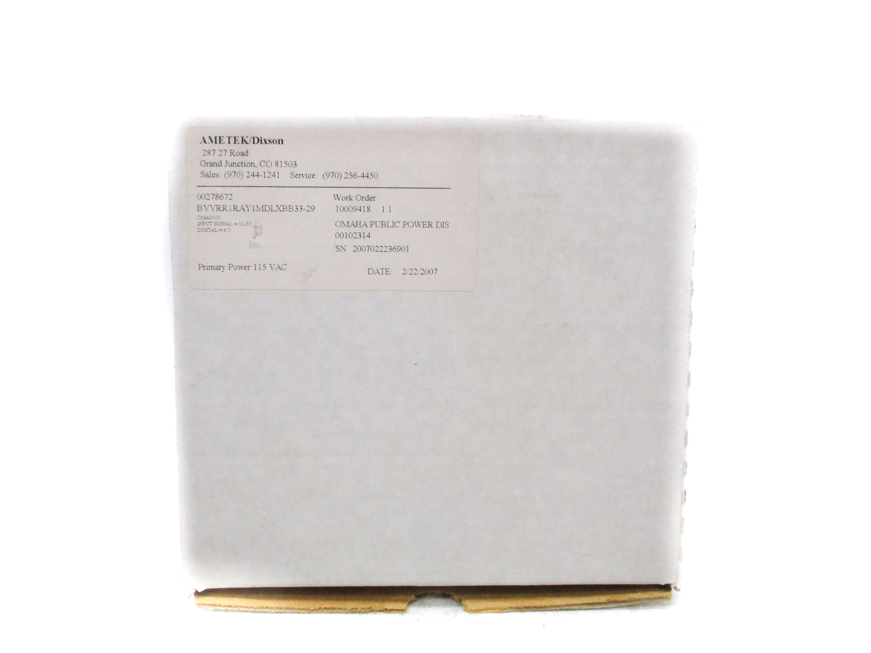 AMETEK BVVRR1RAY1MDLXBB33-29 0-6PSI NSMP