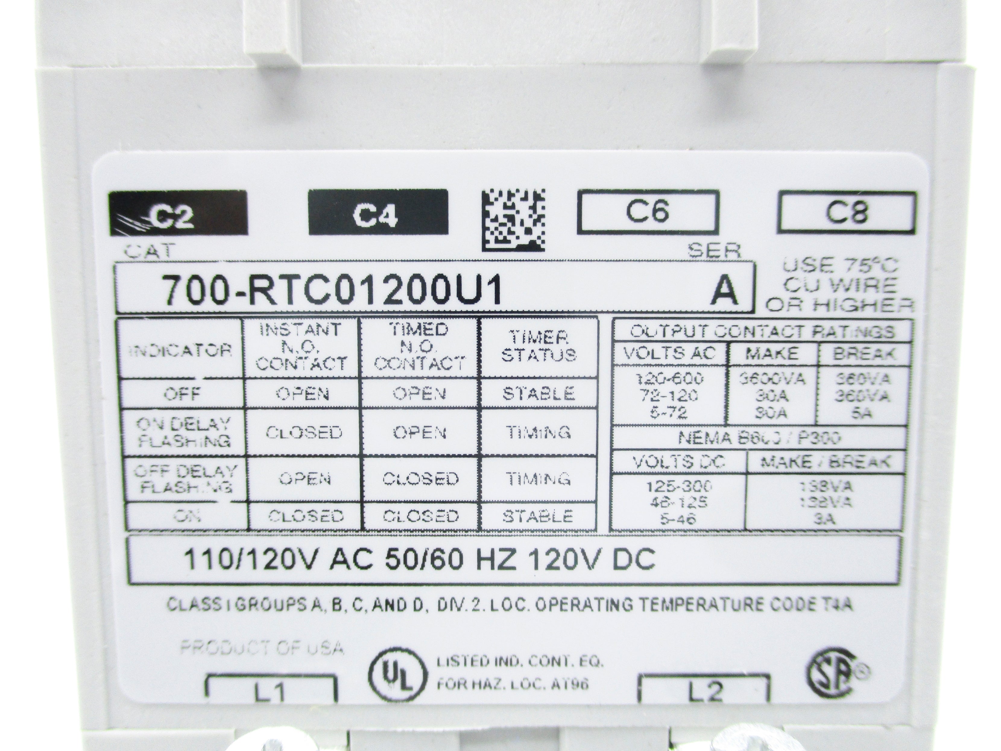INDUSTRIAL SPARE PART 700-RTC01200U1 SER. A 120V UNMP