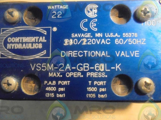 CONTINENTAL HYDRALICS VSSM-ZA-GB-60-L-K DIRECTIONAL VALVE *NEW NO BOX*