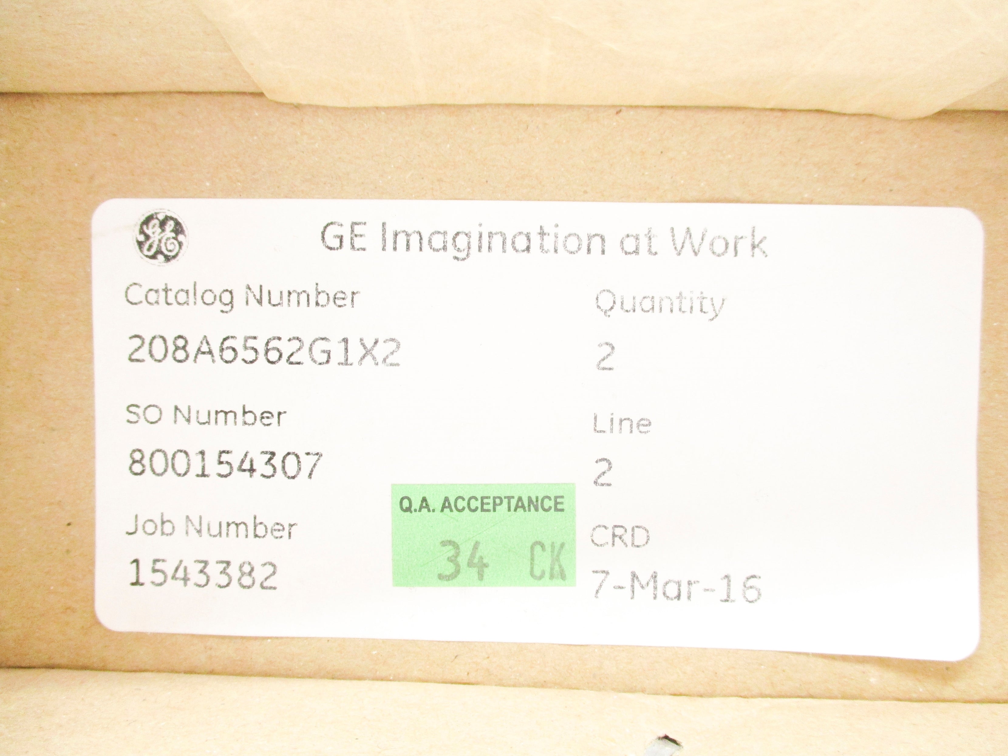 GENERAL ELECTRIC 208A6562G1X2 NSFS