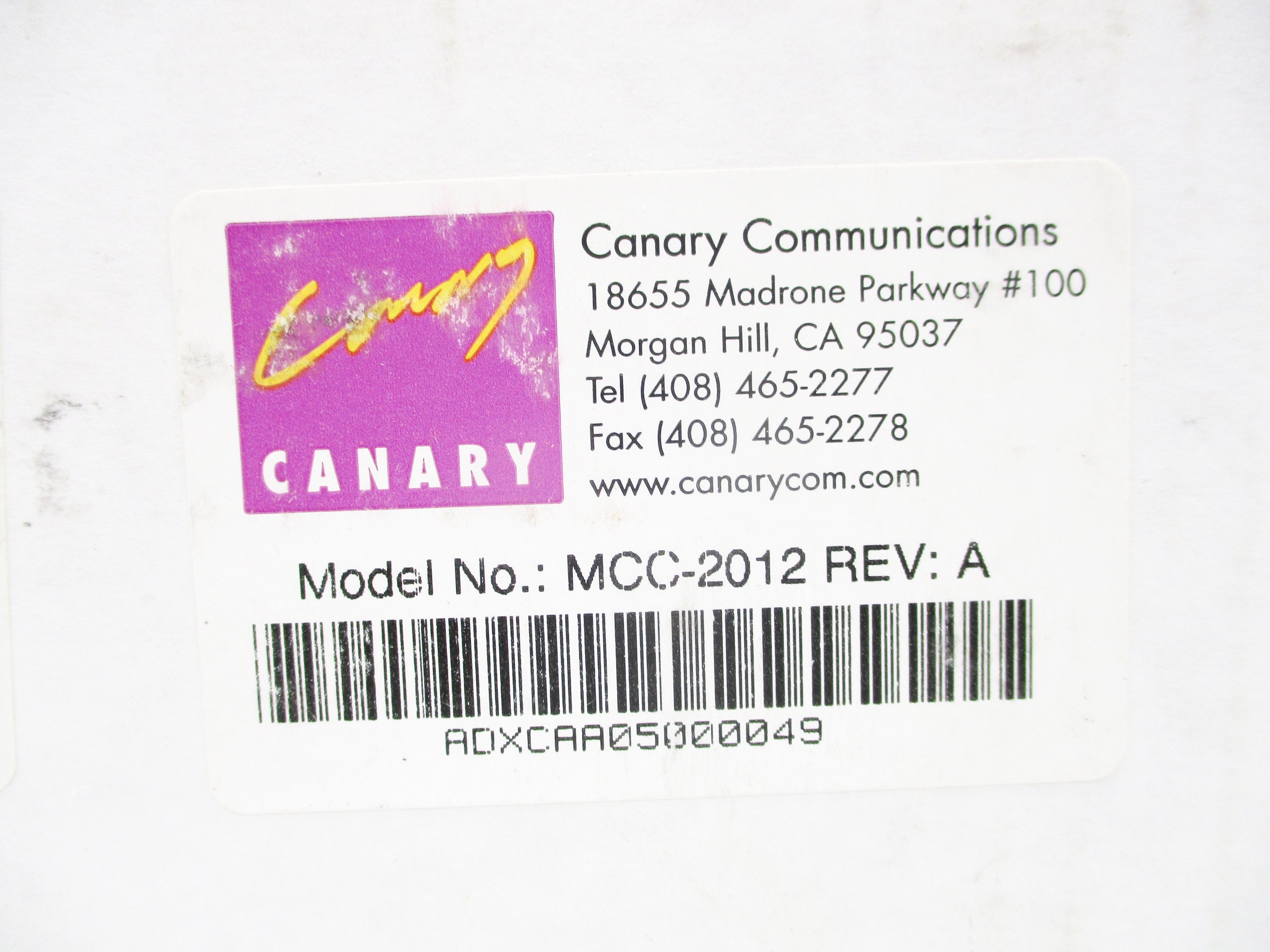 CANARY MCC-2012 REV. A NSFS