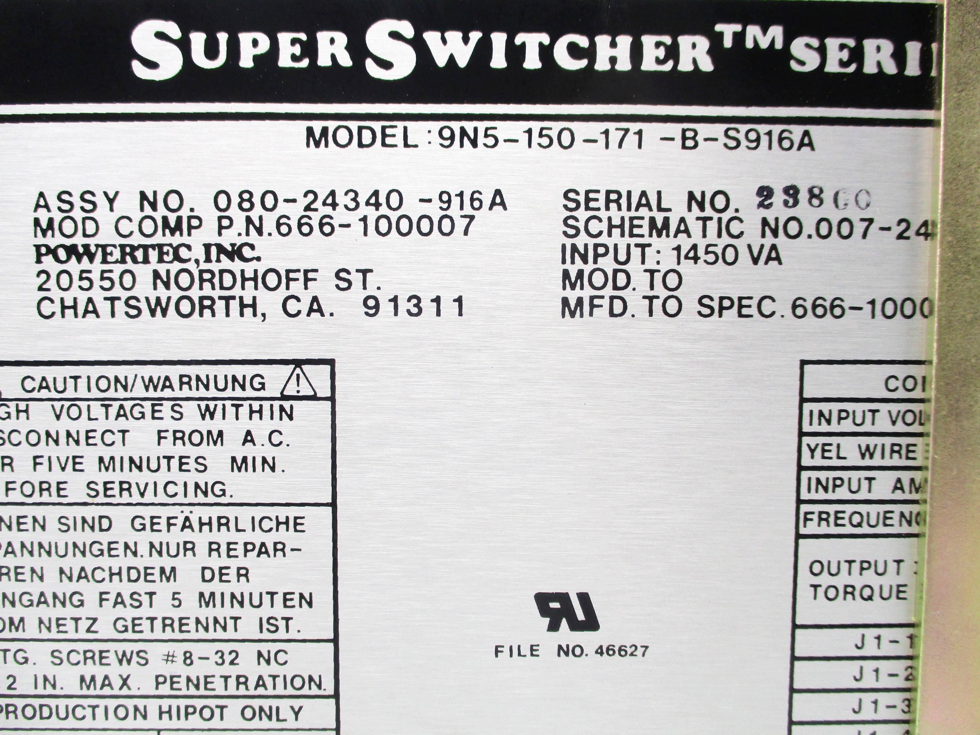 POWERTEC 9N5-150-171-B-S916A NSNP