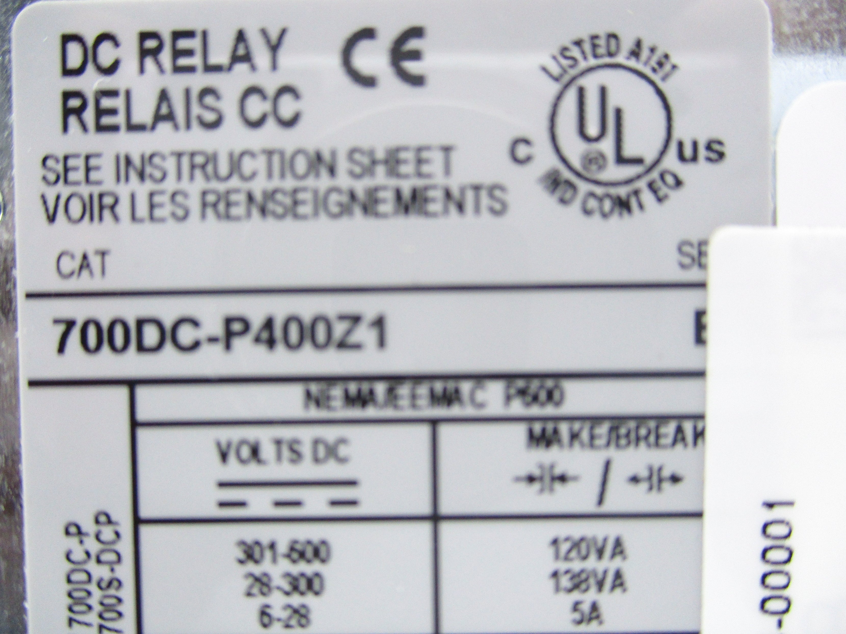 ALLEN BRADLEY 700DC-P400Z1 SER. B 125V NSNP