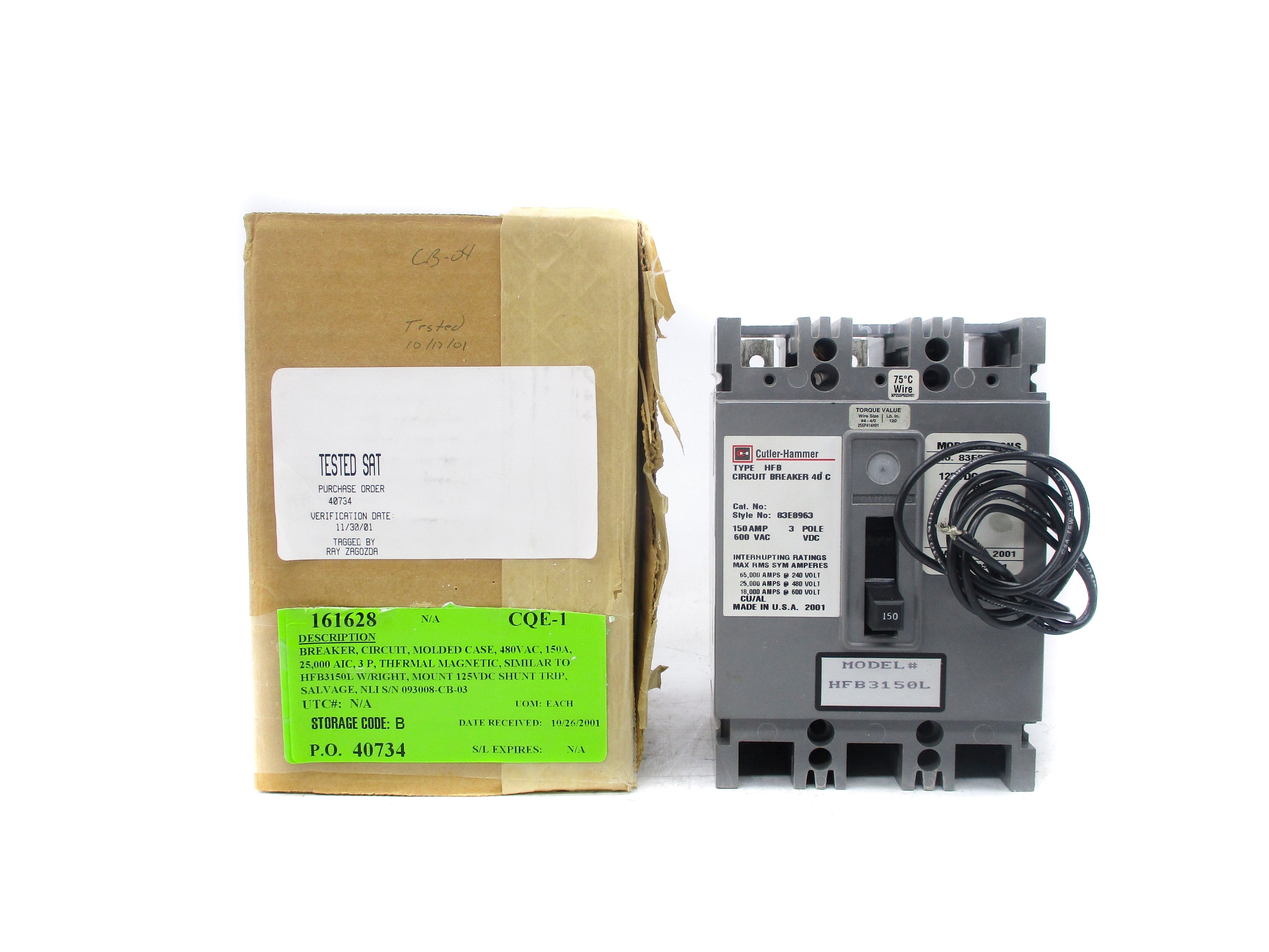 CUTLER HAMMER HFB3150L 150A 125V NSMP