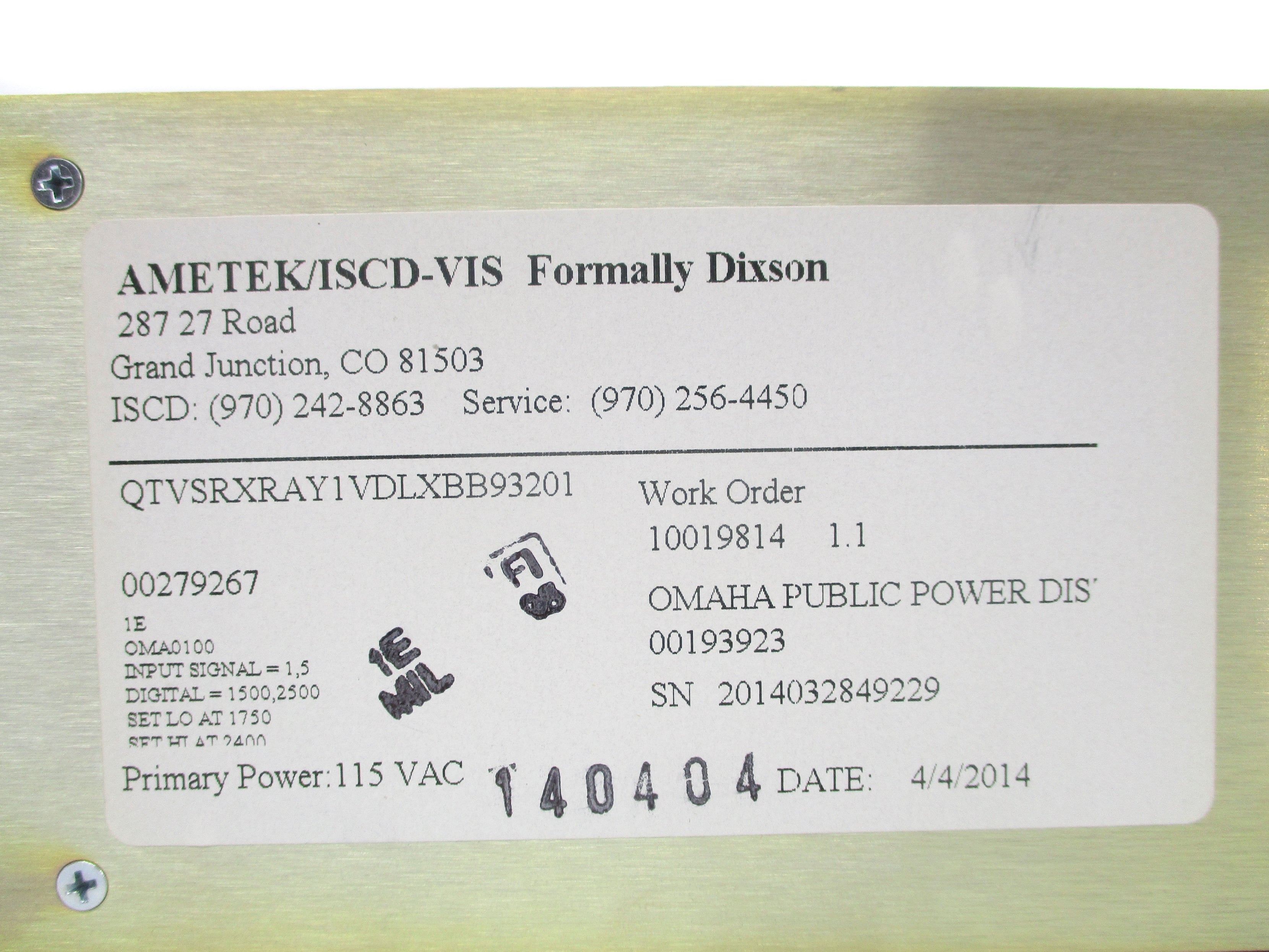 AMETEK QTVSRXRAY1VDLXBB93201 1.5-2.5PSI NSNP