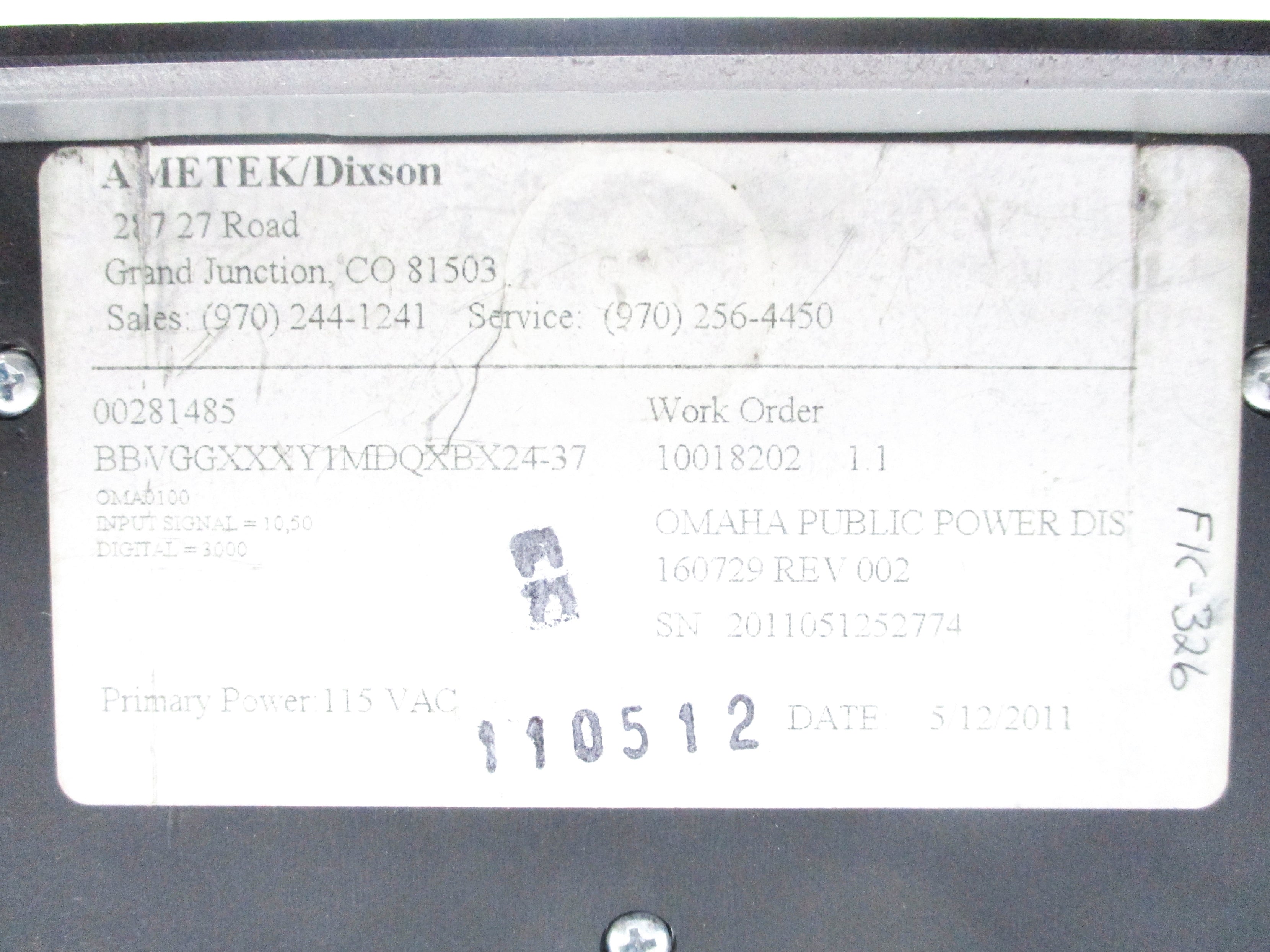 AMETEK BBVGGXXXY1MDQXBX24-37 0-3000GPM UNMP