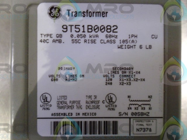 GENERAL ELECTRIC 9T51B0082 TRANSFORMER *NEW NO BOX*