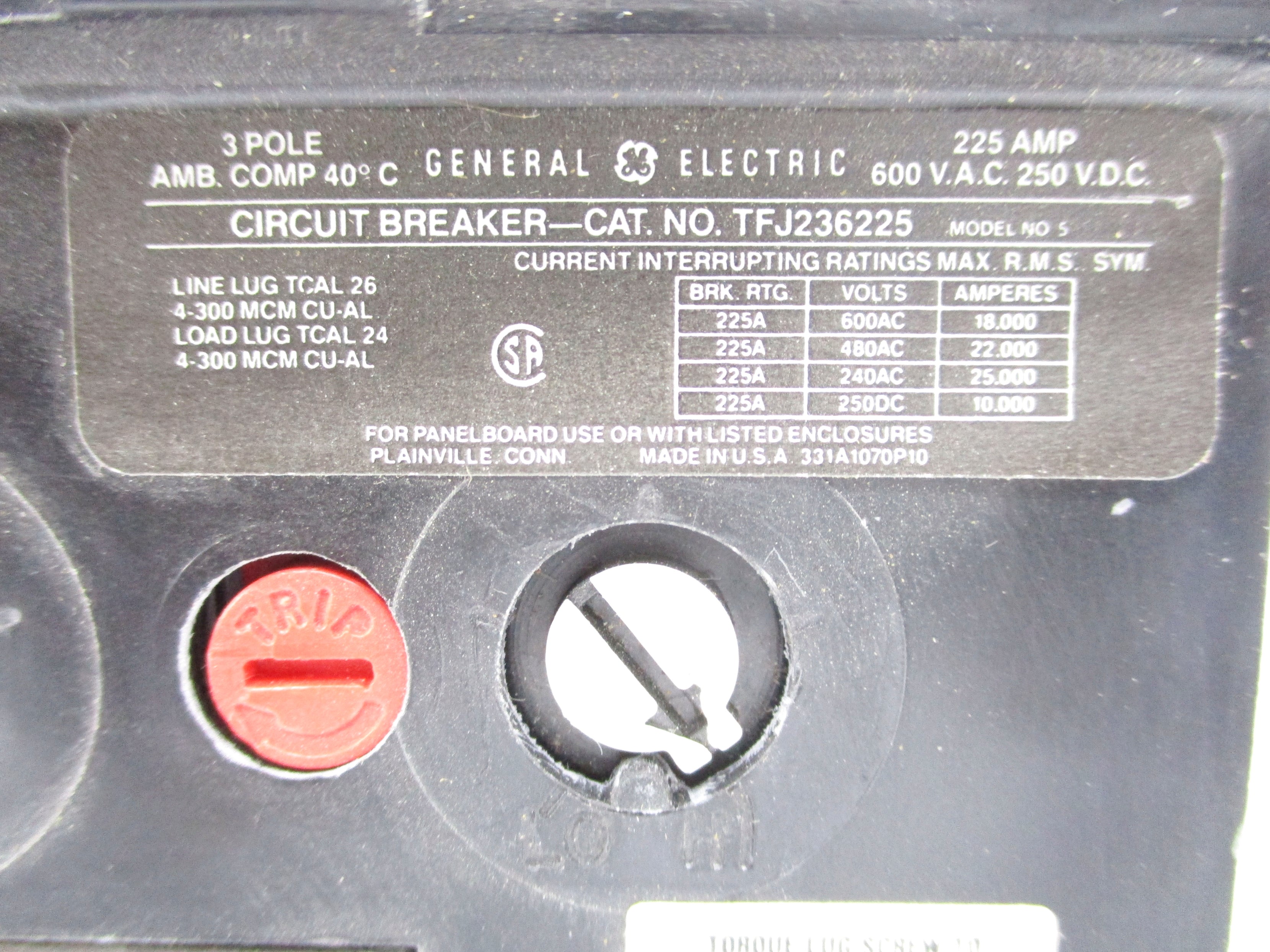 GENERAL ELECTRIC TFJ236225 225A 600VAC NSNP