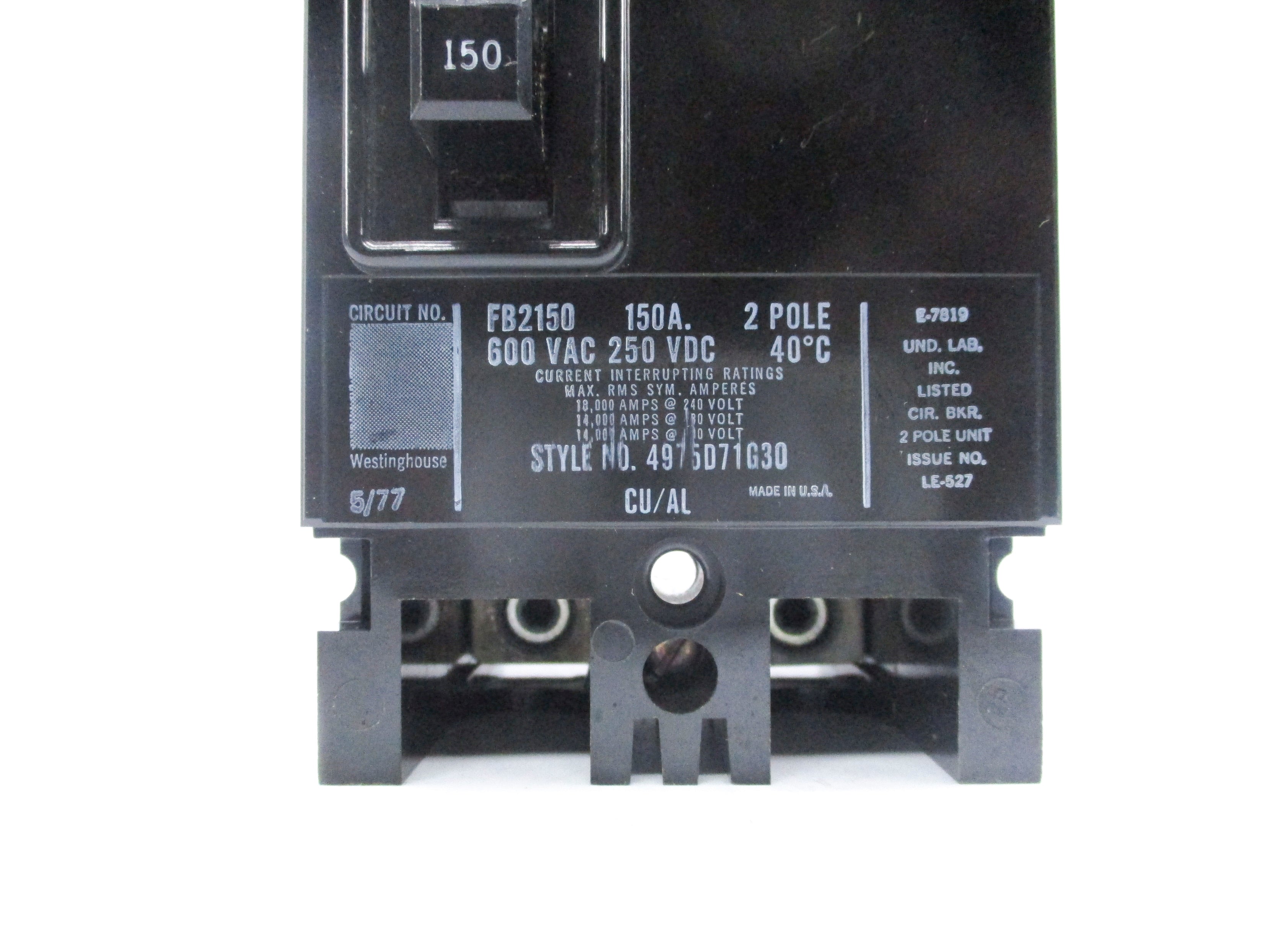 WESTINGHOUSE FB2150 150A 600VAC UNMP