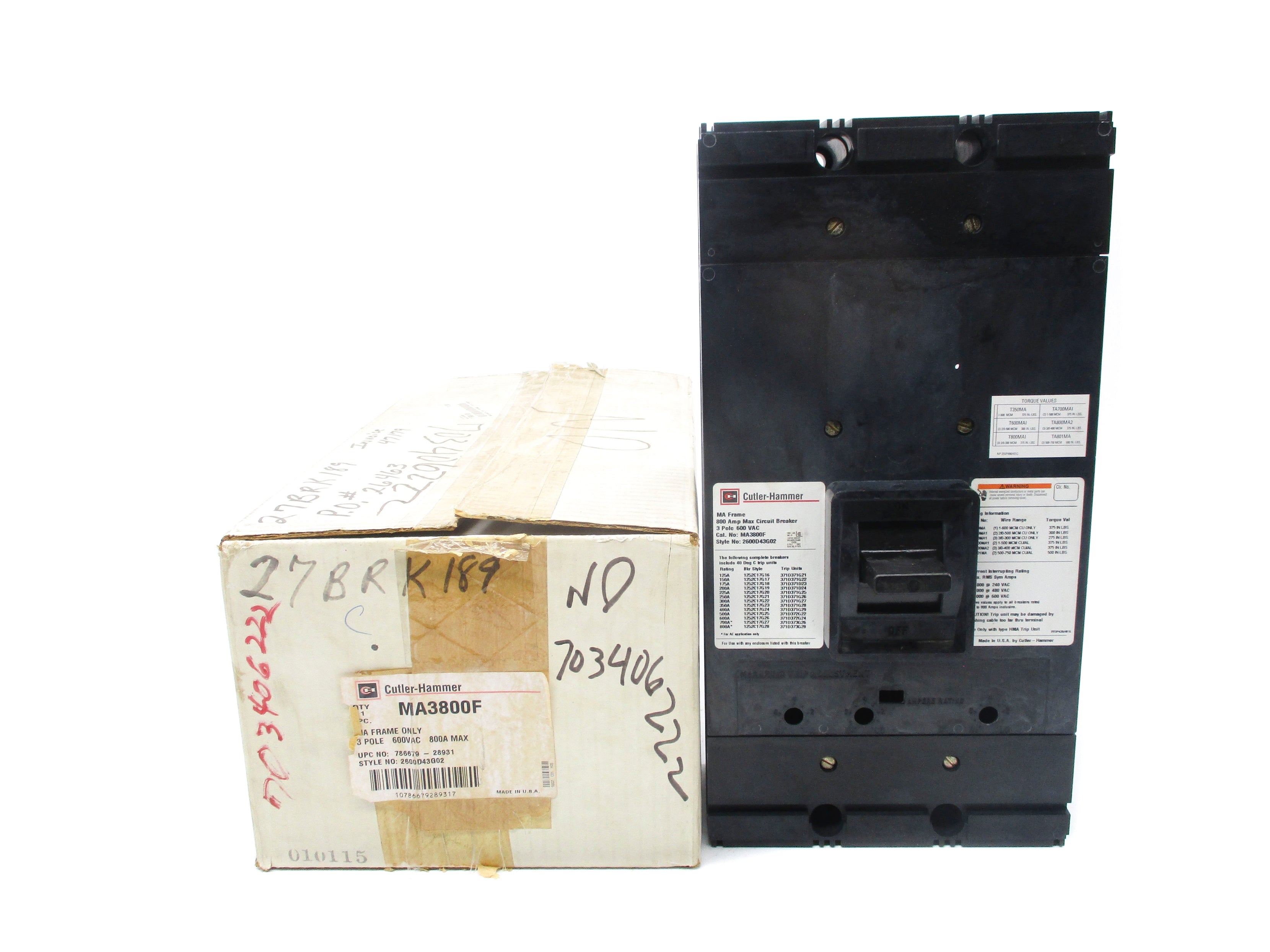 CUTLER HAMMER MA3800F 800A 600VAC NSMP