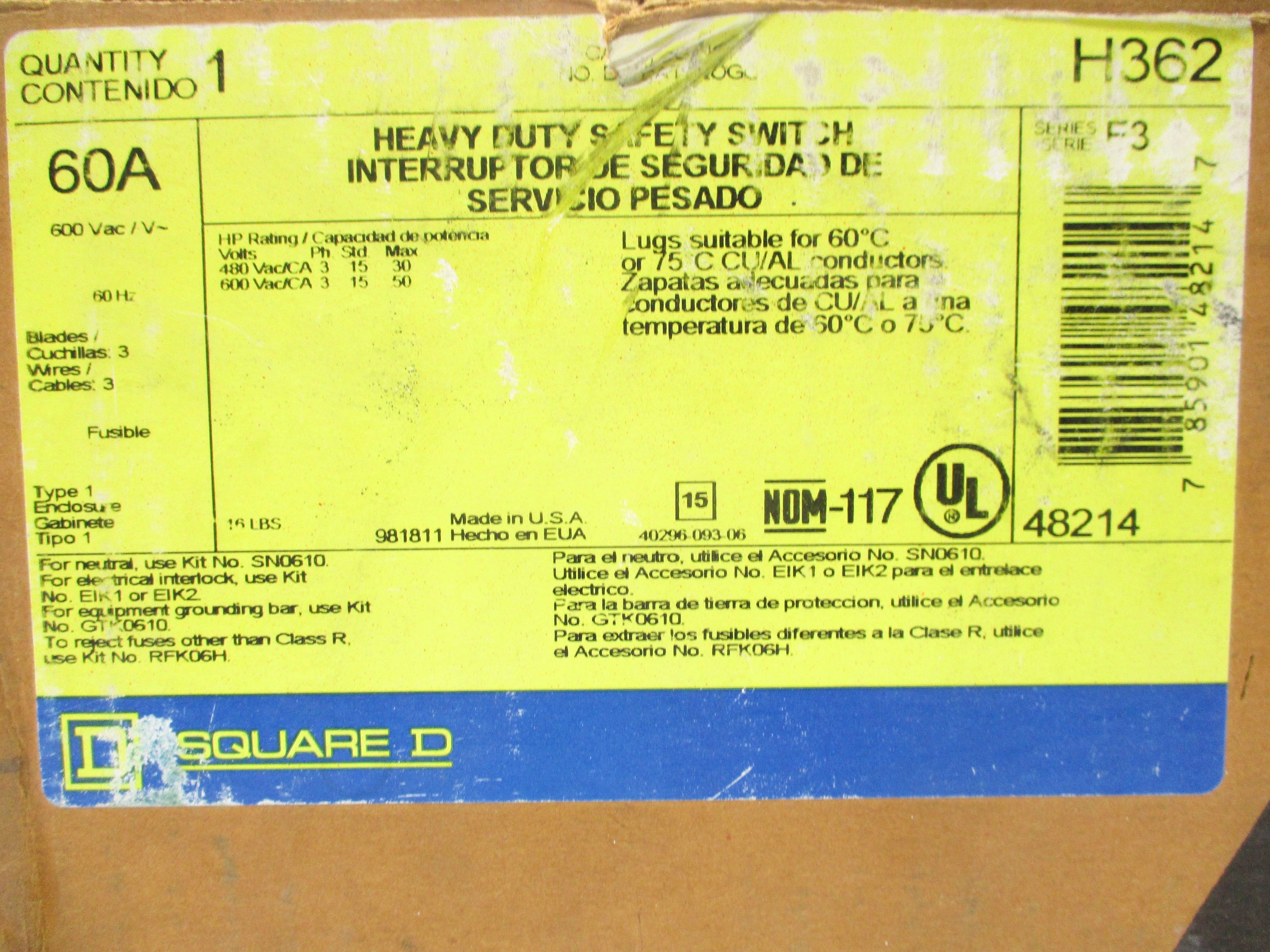 SQUARE D H362 SER. F3 NSFS