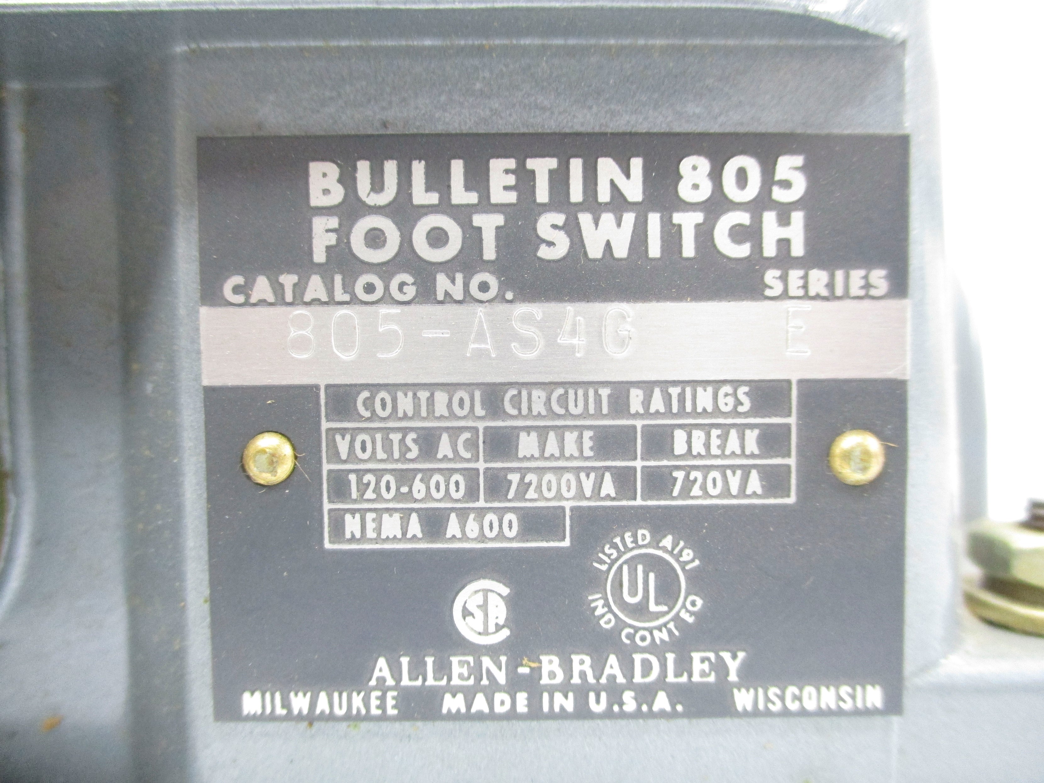 ALLEN BRADLEY 805-AS4G SER. E NSNP