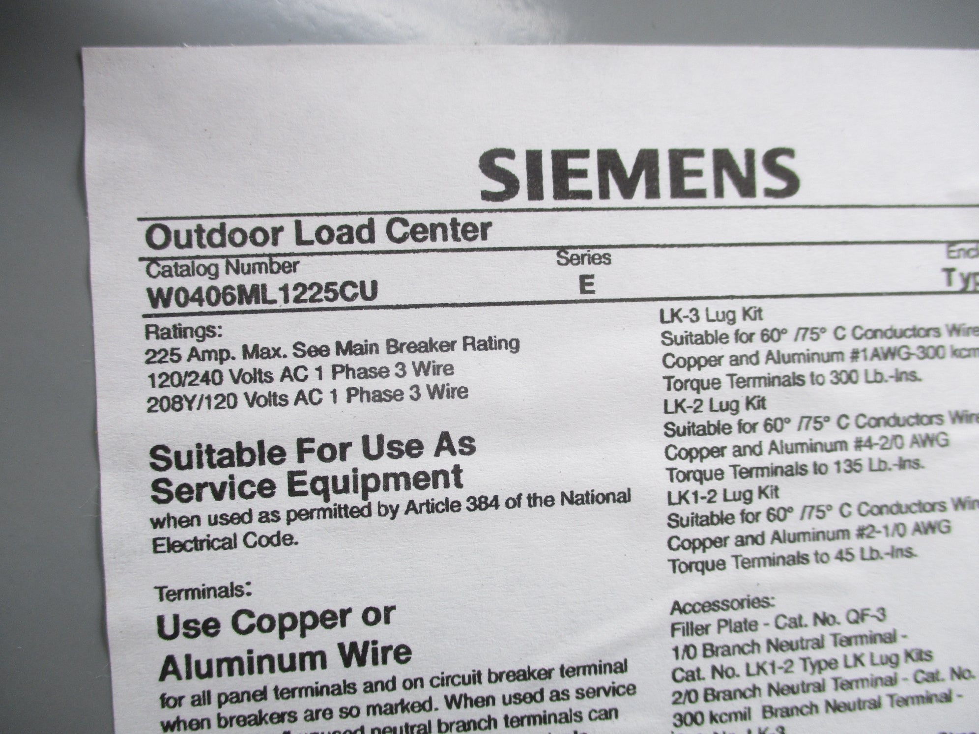 SIEMENS W0406ML1225CU SER. E (AS PICTURED) NSNP