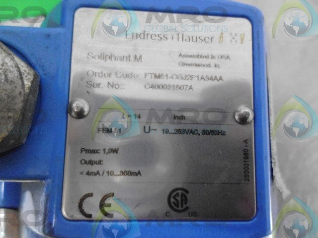 ENDRESS+HAUSER FTM51-CGJ2P1A34AA LEVEL LIMIT SWITCH (SOLIPHANT M) *NEW NO BOX*