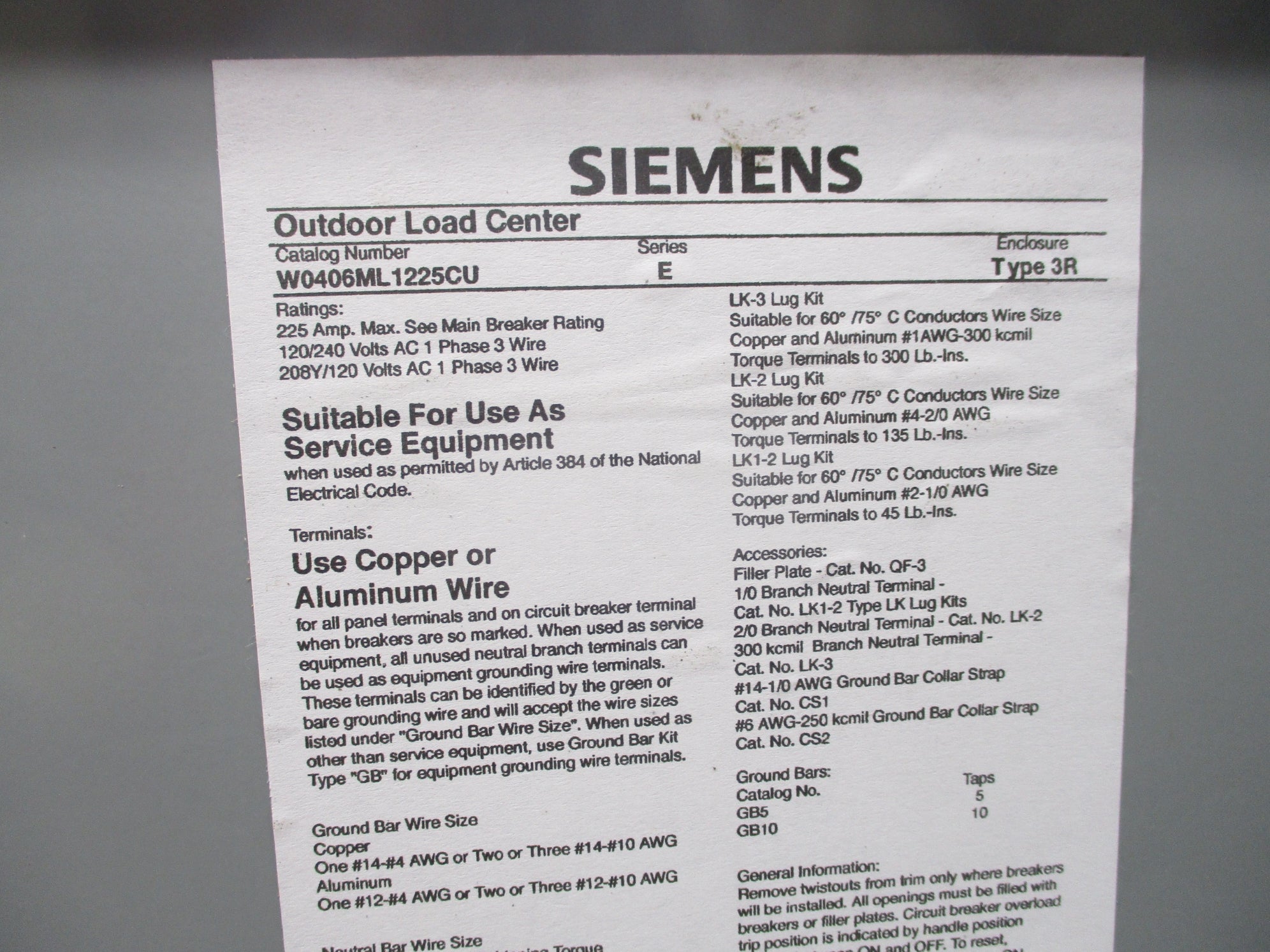 SIEMENS W0406ML1225CU SER. E NSNP