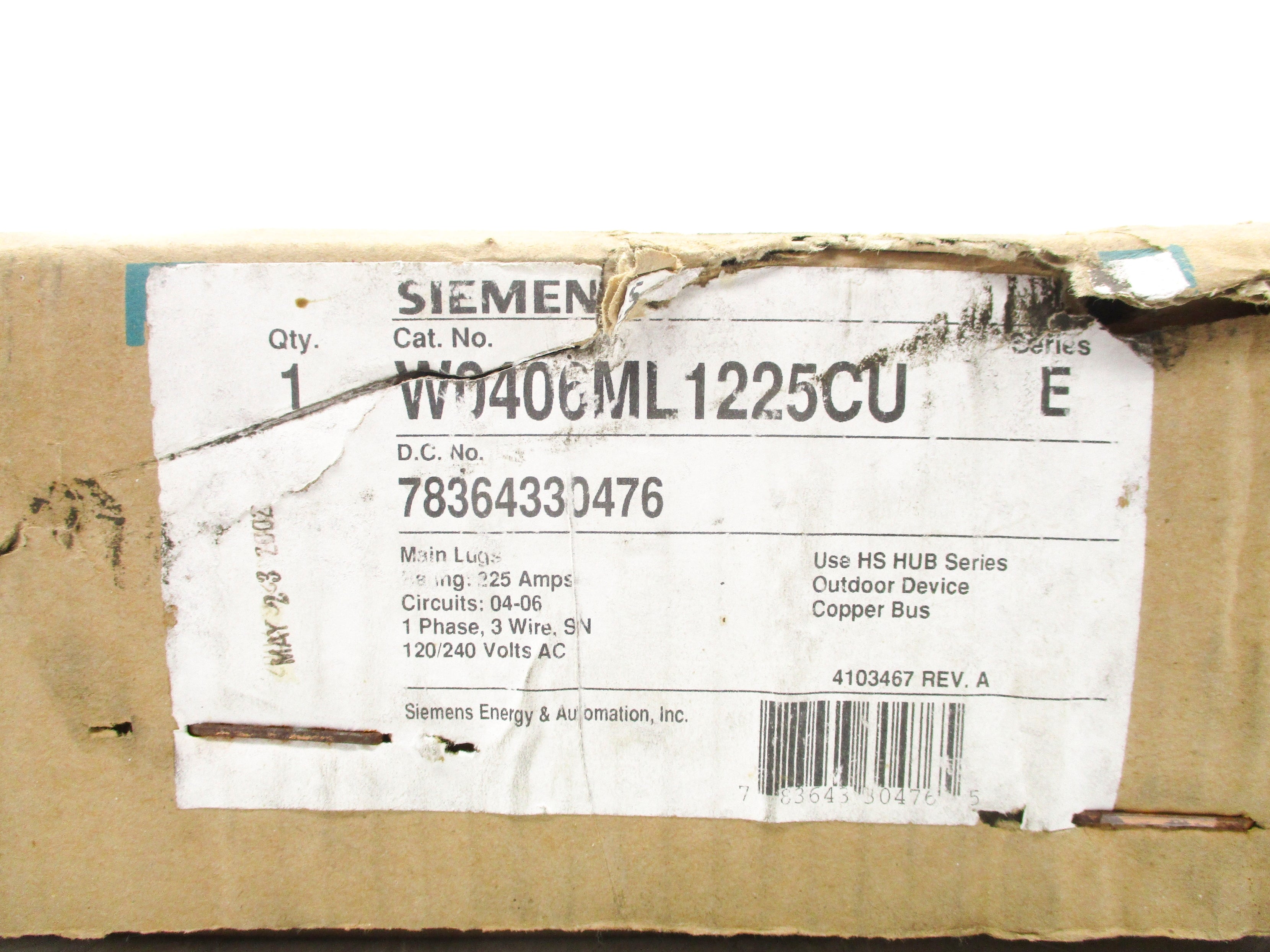 SIEMENS W0406ML1225CU SER. E NSFS