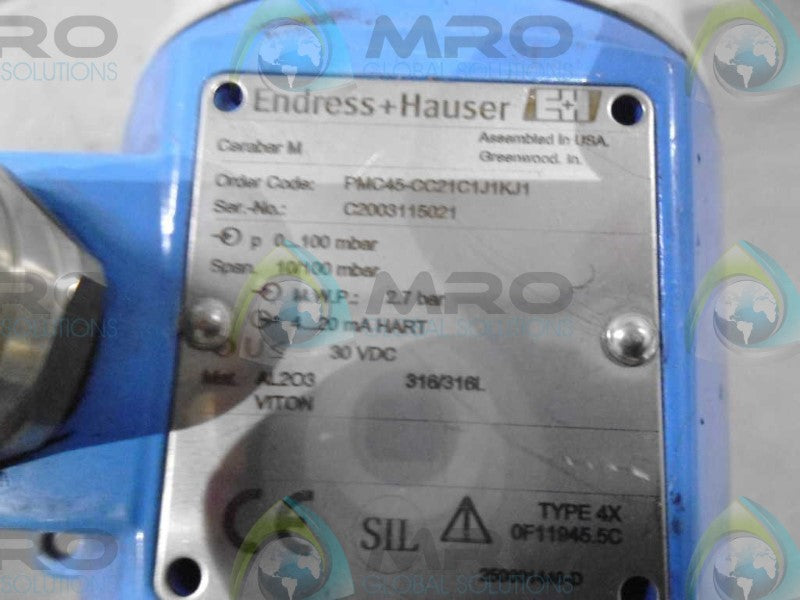 ENDRESS+HAUSER CERABAR M PMC45-CC21C1J1KJ1 PRESSURE TRANSMITTER *USED*