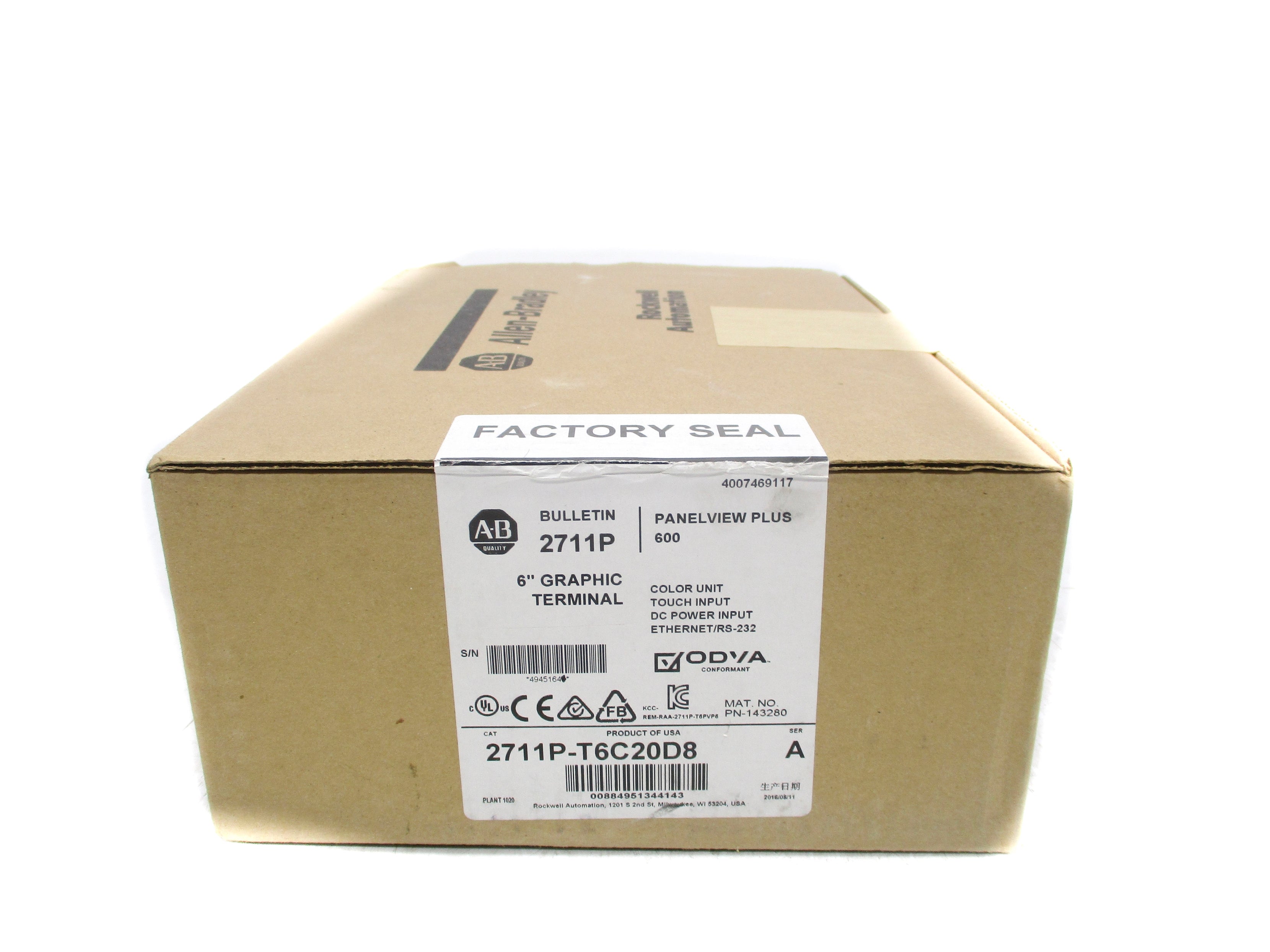 ALLEN BRADLEY 2711P-T6C20D8 SER. A (BR/WH) DATE: 2016 NSFS