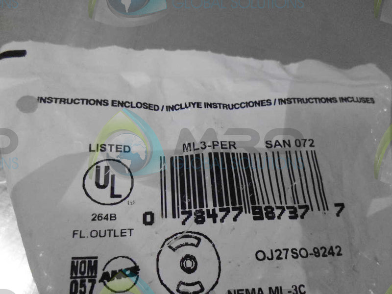 LEVITON ML3PER 3POLE 3WIRE RECEPTACLE * NEW IN FACTORY BAG *