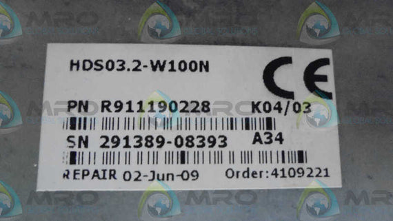 REXROTH INDRAMAT HDS03.2-W100N SERVO CONTROLLER *RECONDITIONED*
