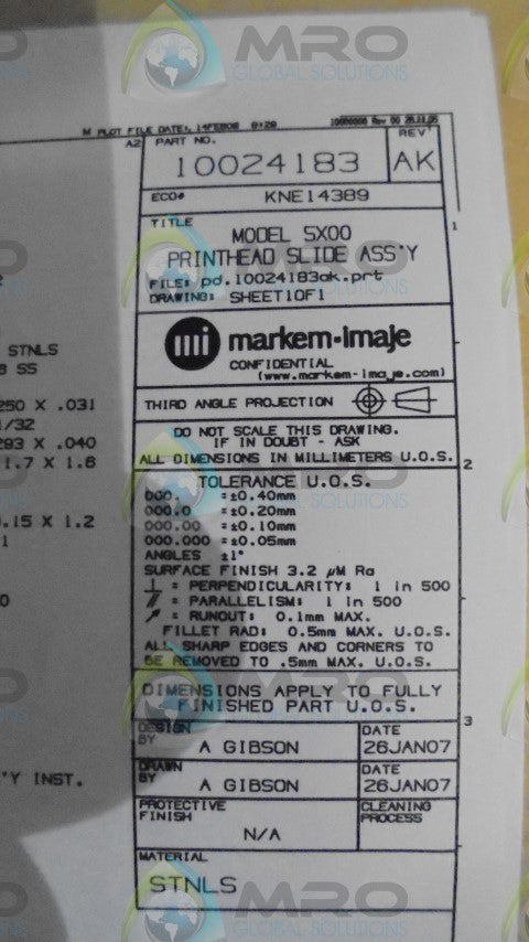 MARKEM  10024183  PIN HEAD SLIDE ASSEMBLY *NEW IN BOX*