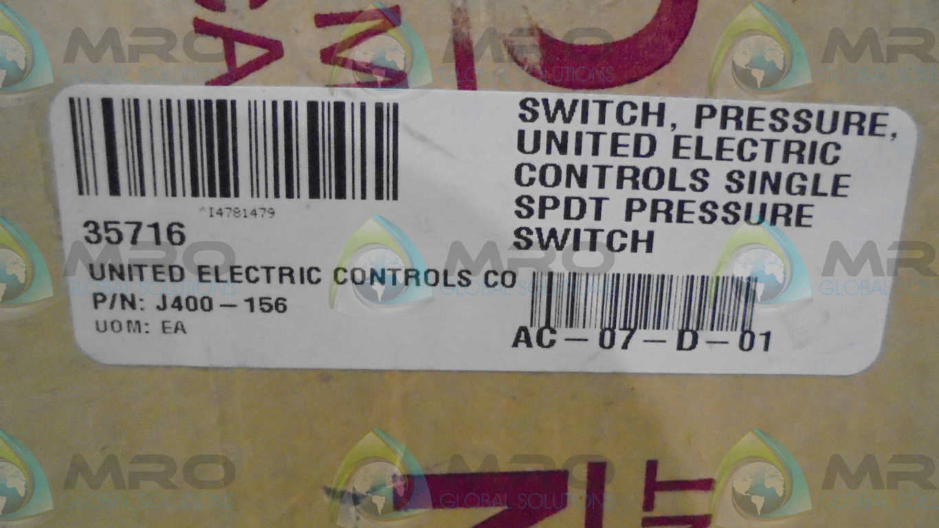 UNITED ELECTRIC J400-156 PRESSURE SWITCH *NEW IN BOX*