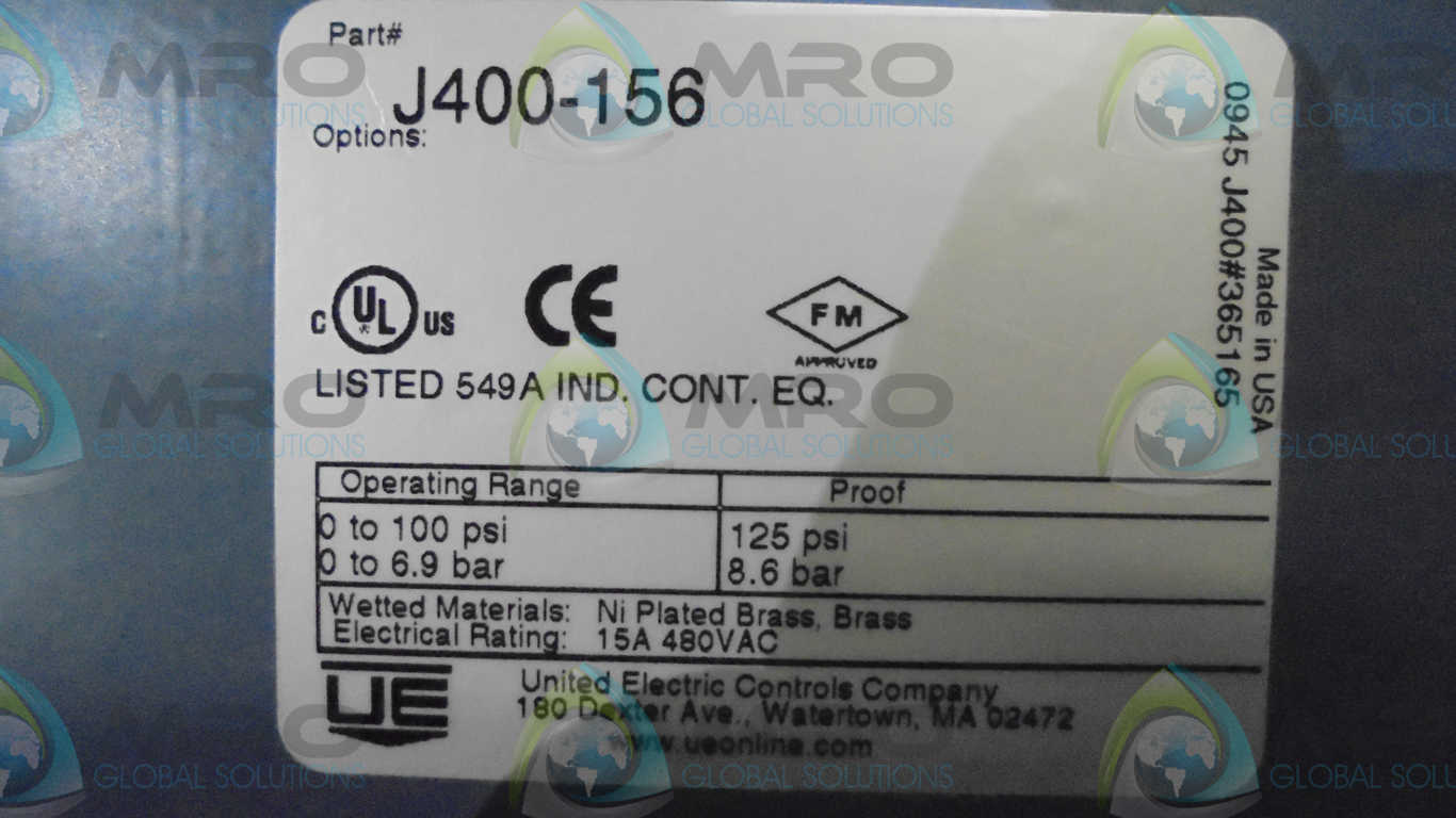 UNITED ELECTRIC J400-156 PRESSURE SWITCH *NEW IN BOX*