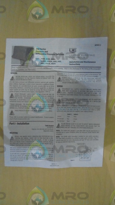UNITED ELECTRIC J400-156 PRESSURE SWITCH *NEW IN BOX*