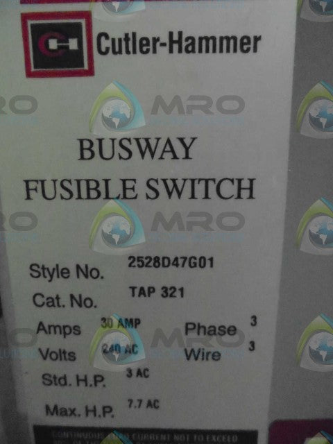 CUTLER HAMMER TAP321 FUSIBLE SWITCH BUSWAY NSFP **GENUINE**