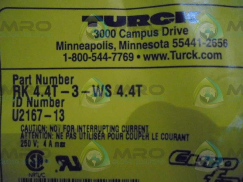 TURCK RK4.4T-3-WS4.4T CABLE EXTENTION * FACTORY SEALED *