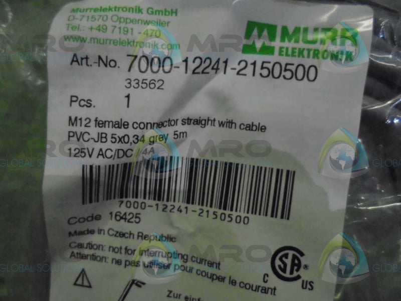 MURR ELEKTRONIK 7000-12241-2150500 FEMALE CONNECTOR CABLE * NEW IN FACTORY BAG *