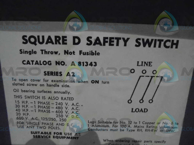 SQUARE D A81343 SAFTY SWITCH  UNMP