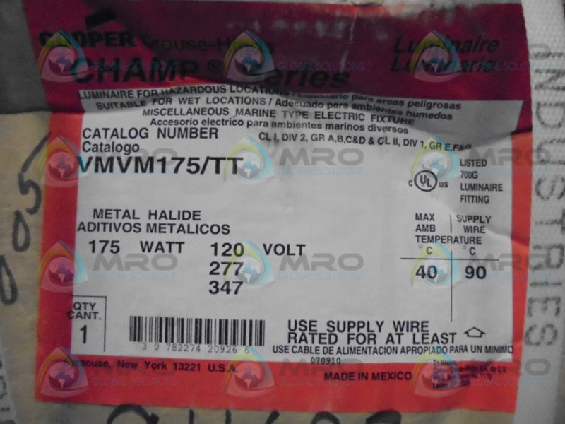 COOPER VMVM175/TT METAL HALIDE BALLAST * FACTORY SEALED *