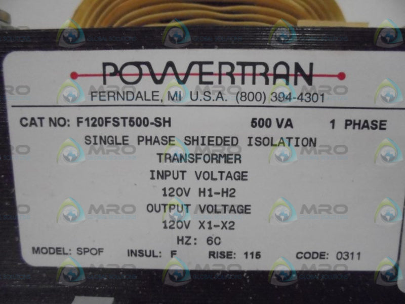 POWERTRAN F120FST500-SH SINGLE PHASE TRANSFORMER  NSMP