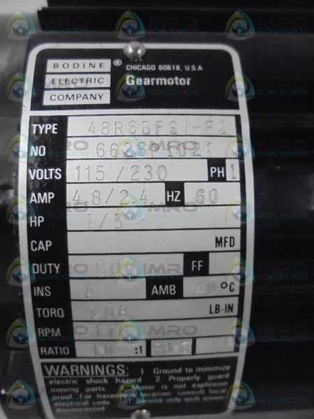 BODINE 48R6BFS1-F2 GEAR MOTOR  NSNP