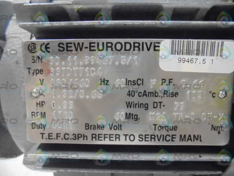 SEW-EURODRIVE S37DT7104 ELECTRIC GEAR MOTOR   UNMP  MOTOR ONLY