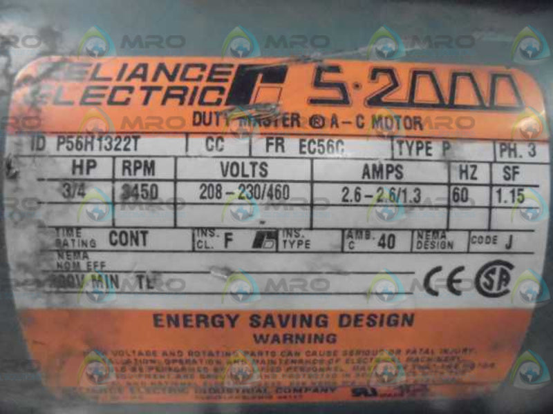 RELIANCE ELECTRIC P56H1322T 3/4 HP A-C MOTOR  UNMP