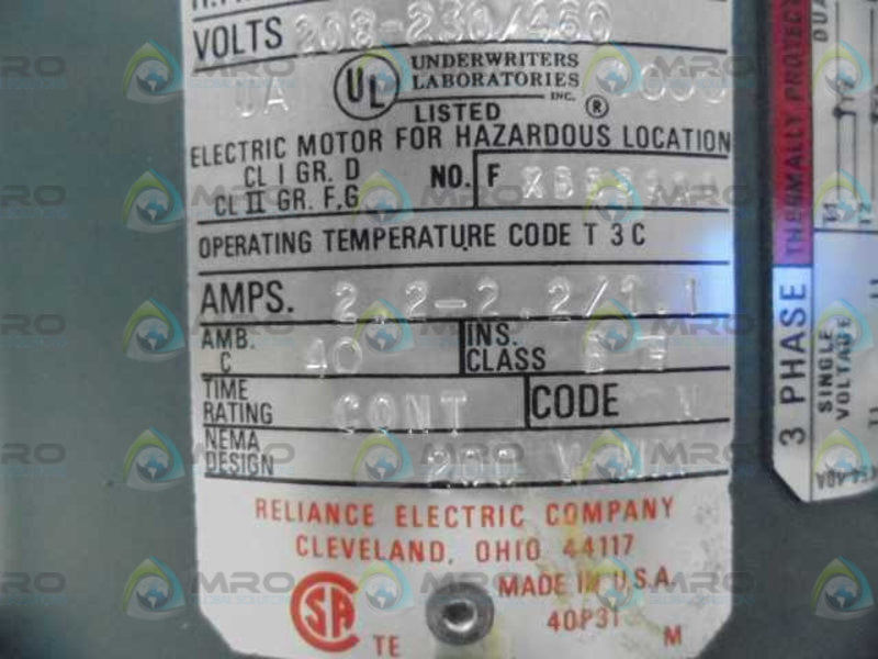 RELIANCE ELECTRIC P56H2338M-YN A-C MOTOR 3PH 1/2 HP RPM 1725  NSNP