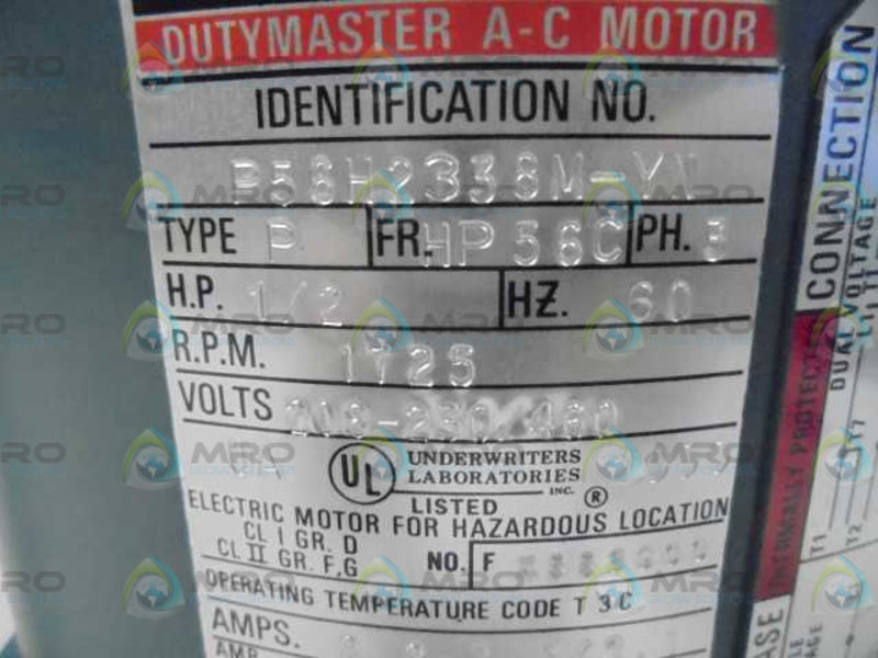 RELIANCE ELECTRIC P56H2338M-YN A-C MOTOR 3PH 1/2 HP RPM 1725  NSNP