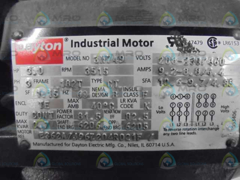 DAYTON 3N749  208-230/460V  UNMP