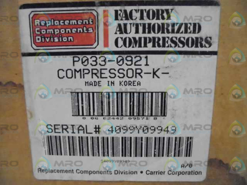 FACTORY AUTORIZED COMPRESSOR P033-0921 COMPRESSOR-K  NSMP