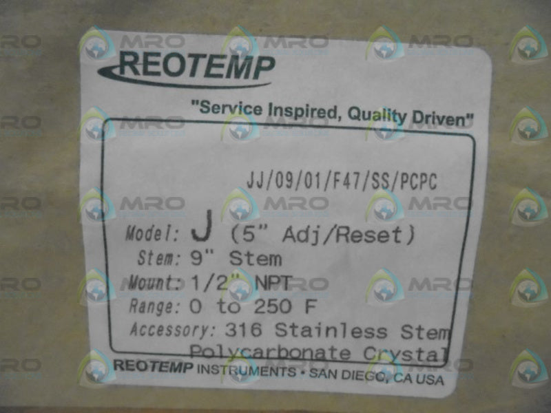REOTEMP MODEL J BIOMETALLIC THERMOMETER 0-250F 9" STEM * FACTORY SEALED *