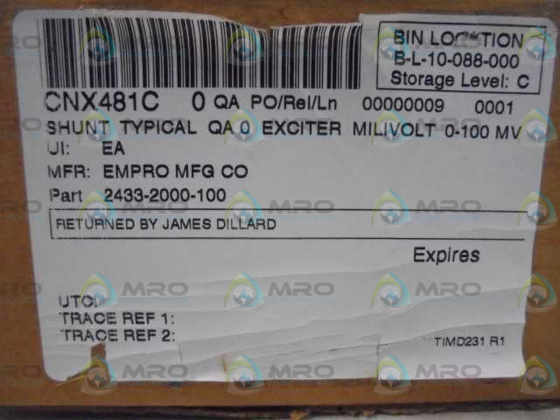 EMPRO 2433-2000-100 MILIVOLT EXCITER 0-100 MV * FACTORY SEALED *