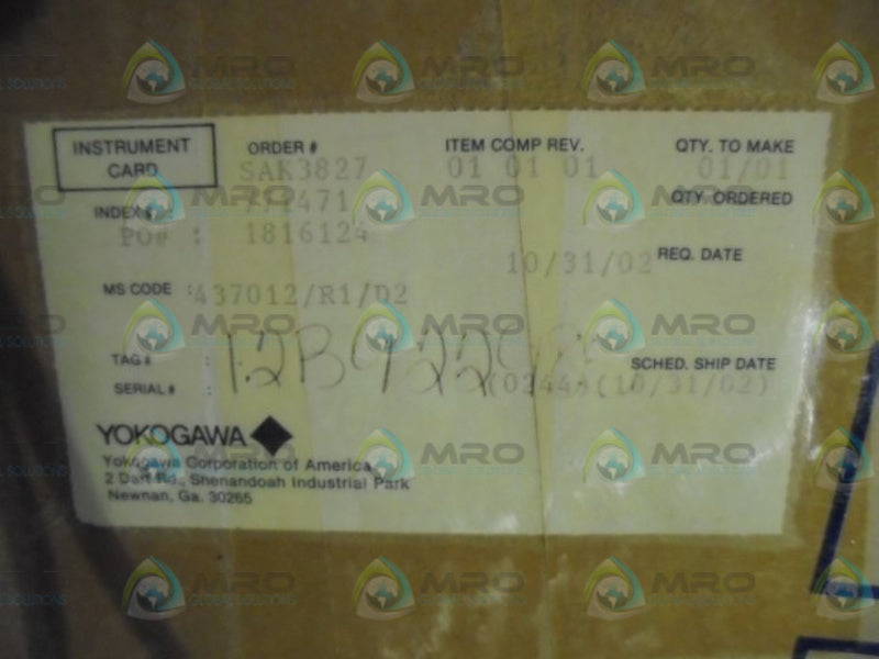 YOKOGAWA 437012/R1/D2 CHART RECORDER  NSMP