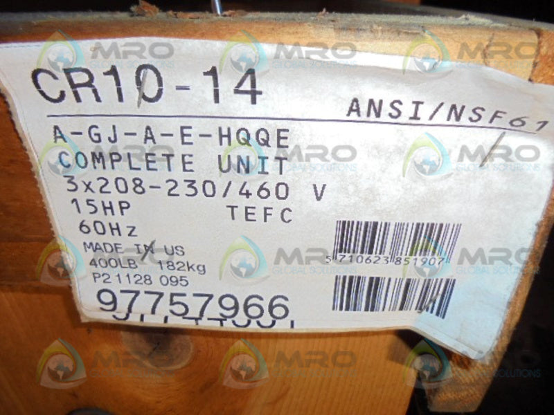 GRUNDFOS CR10-14A-GJ-A-E-HQQE PUMP * NEW IN CRATE *